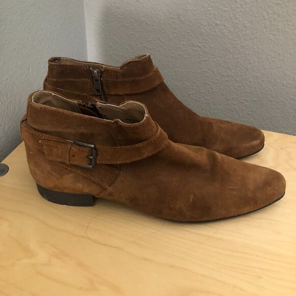 Asos Suede Pointed Toe Buckle Ankle Moto Booties - Picture 2 of 9